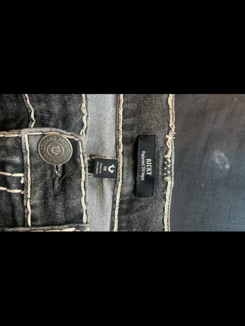 True Religion Ricky Relaxed Straight Jeans in Charcoal Black